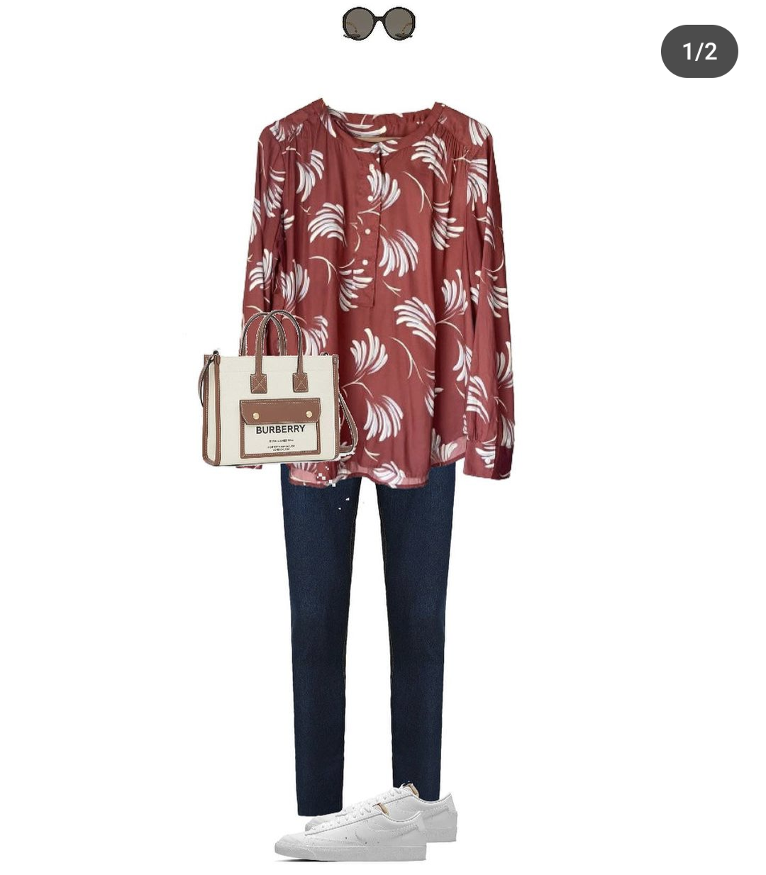 LOFT Burnt Orange Floral Blouse size XS thumbnail