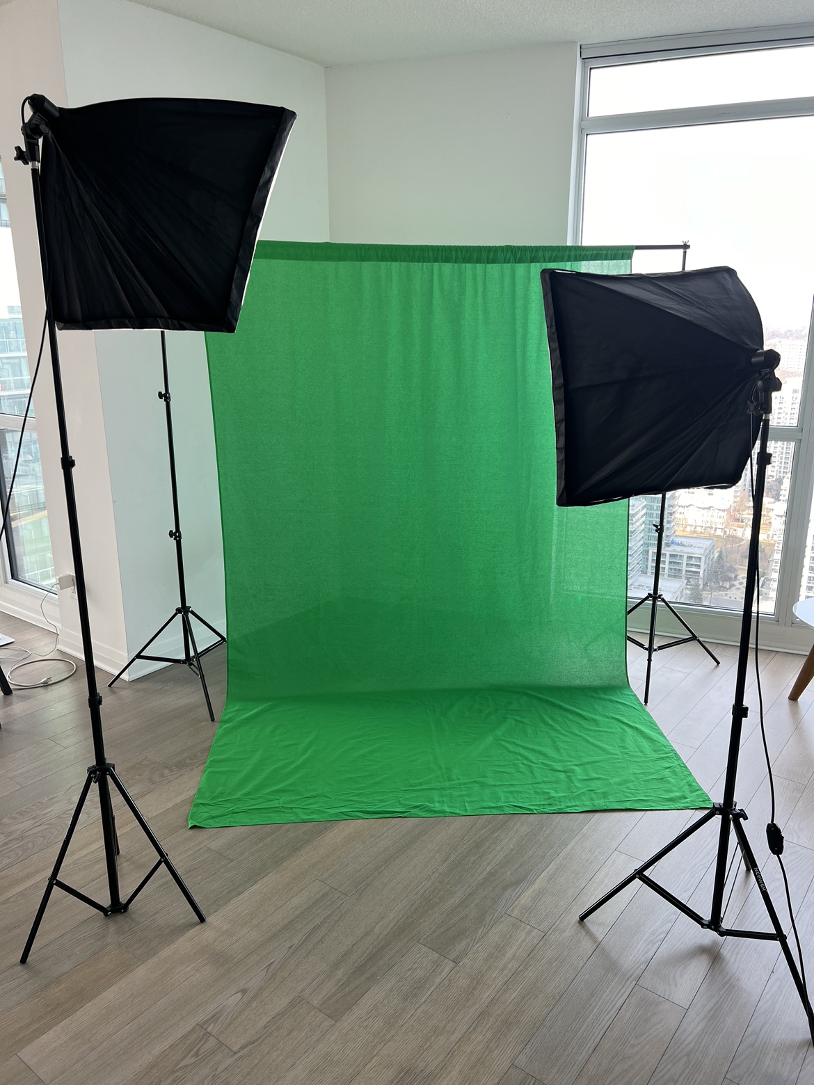Green screen with 2 softbox lights