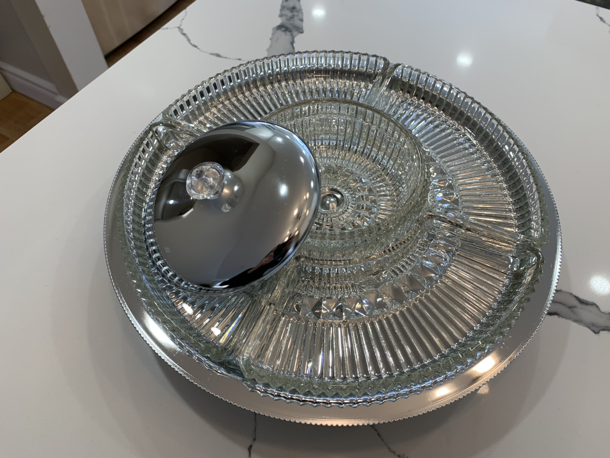 Kromex Lazy Susan Chrome & Glass Round Relish Tray image indicator(5)