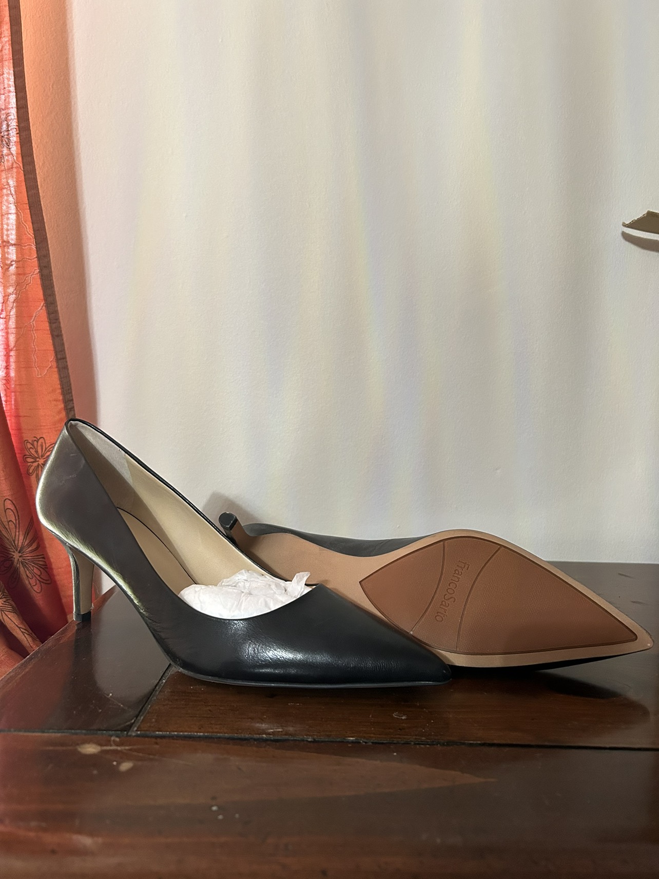Women’s black leather pumps, Franco Sarto size 12