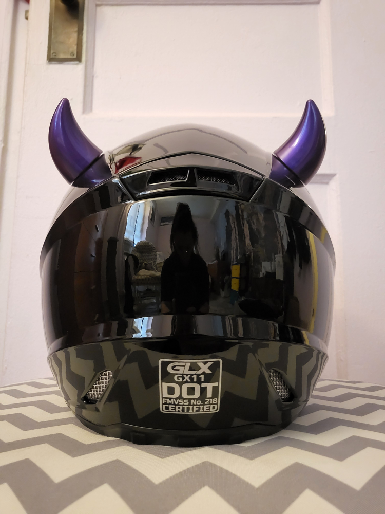 GLX GX11 Motorcycle Helmet, MagNeatOhz Small Devil Horns thumbnail