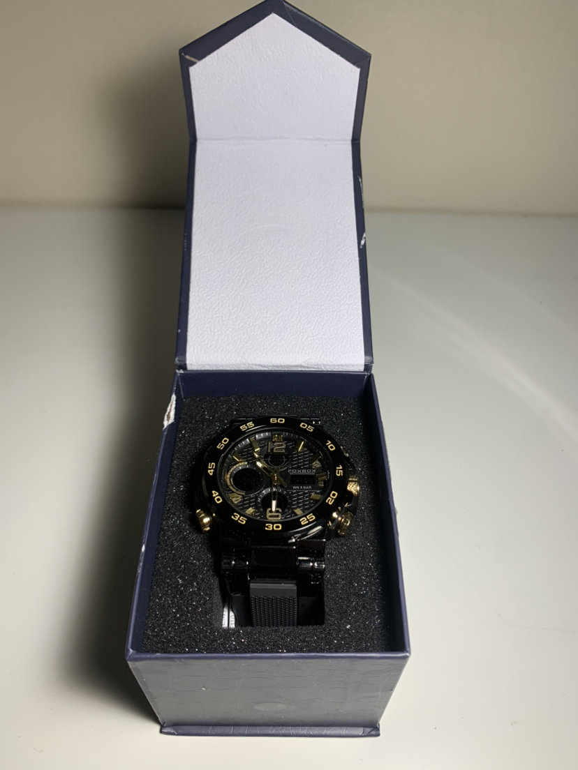 BNIB Foxbox Black&Goldtone Analogue&Digital Watch image indicator(2)