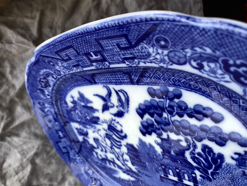 Antique 1830's Blue Willow Porcelain Platter From England image indicator(5)