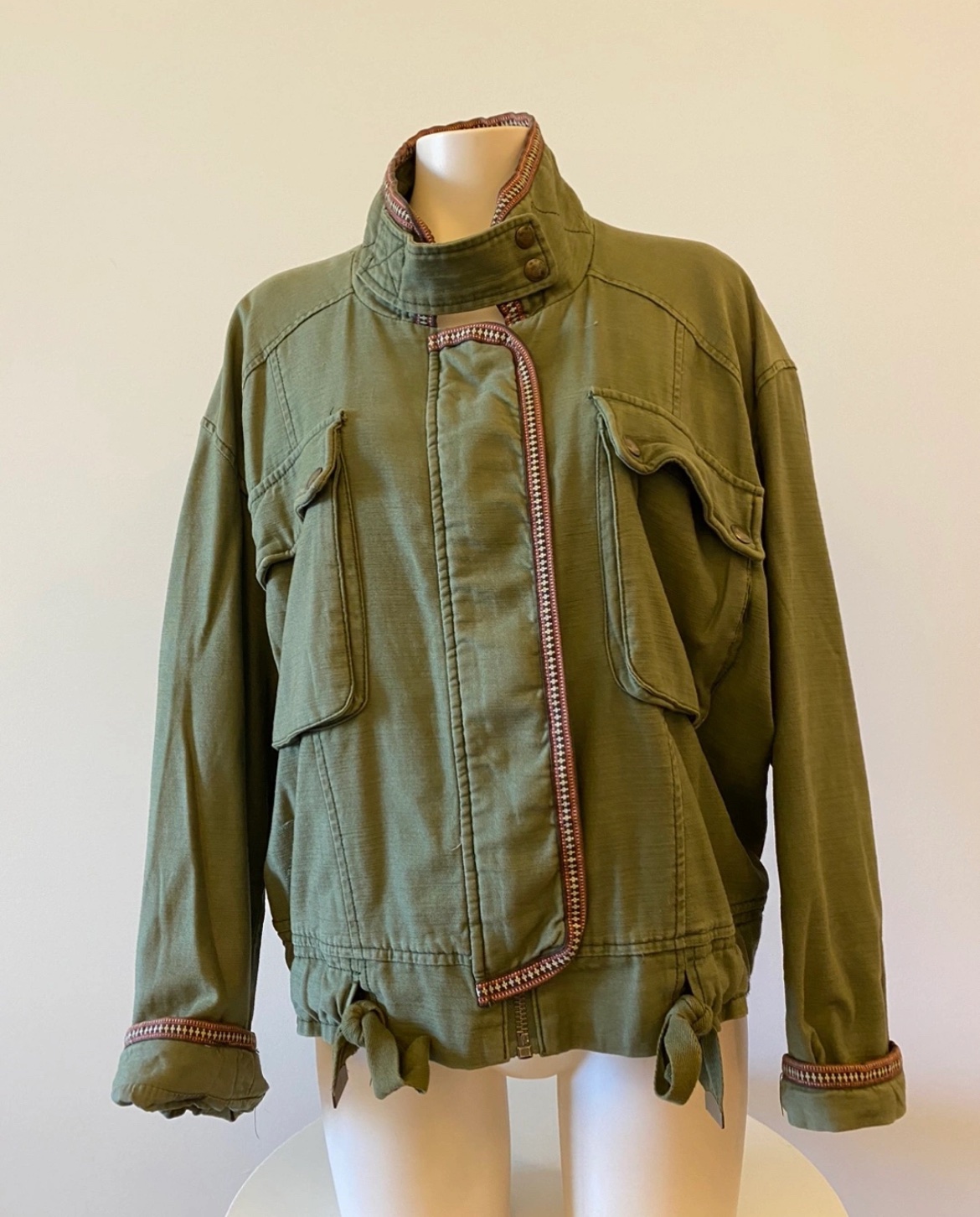 FreePeople Khaki cargo pocket bomber jacket image indicator(4)