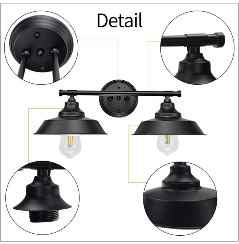 Matte, black vanity, two light farmhouse, light fixture - photo 4