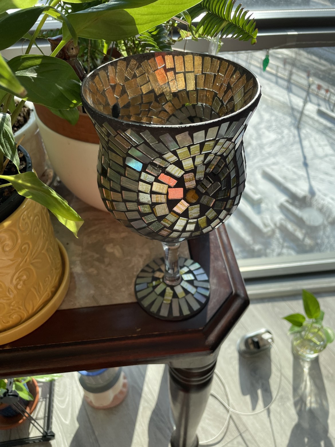 Mosaic glass candle stand