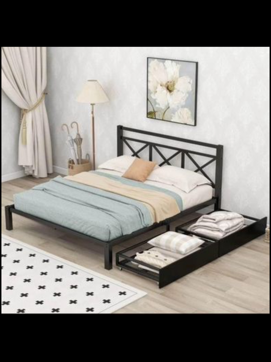 Twin metal bedframe with tow drawers thumbnail