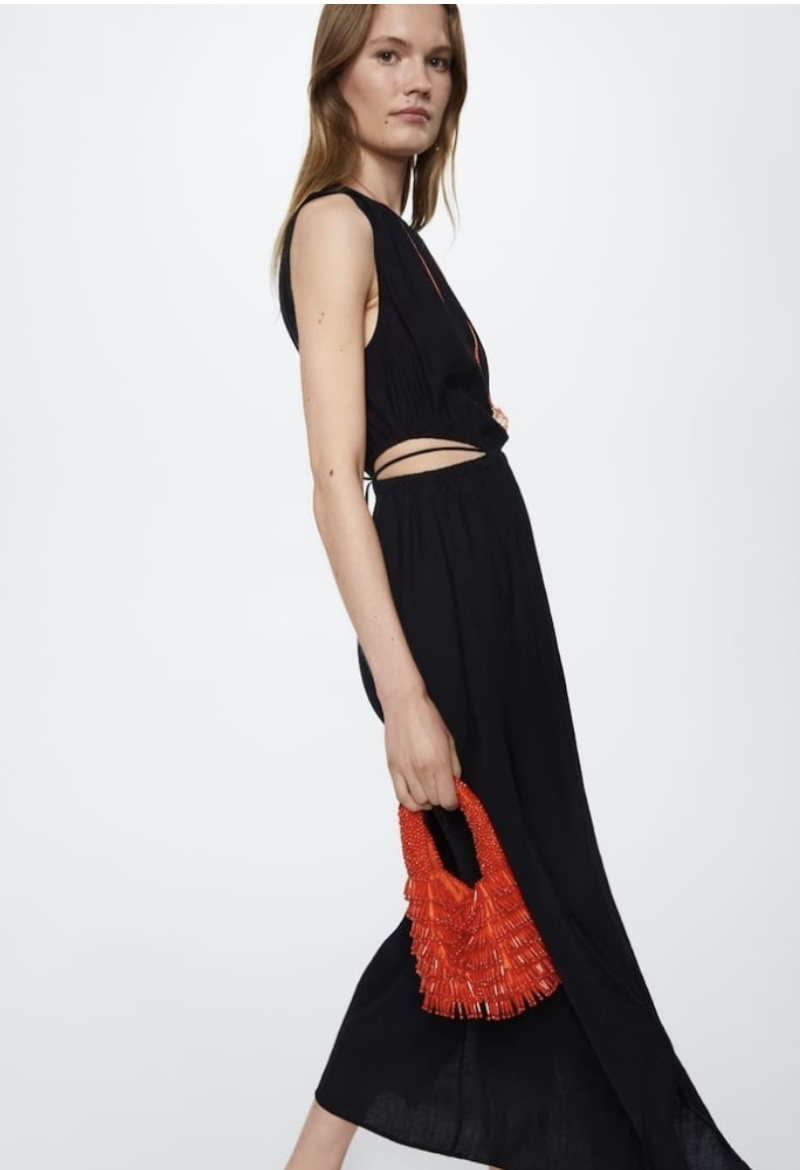 Mango Black Side Cut Maxi Sleek Minimalist Dress - photo 3