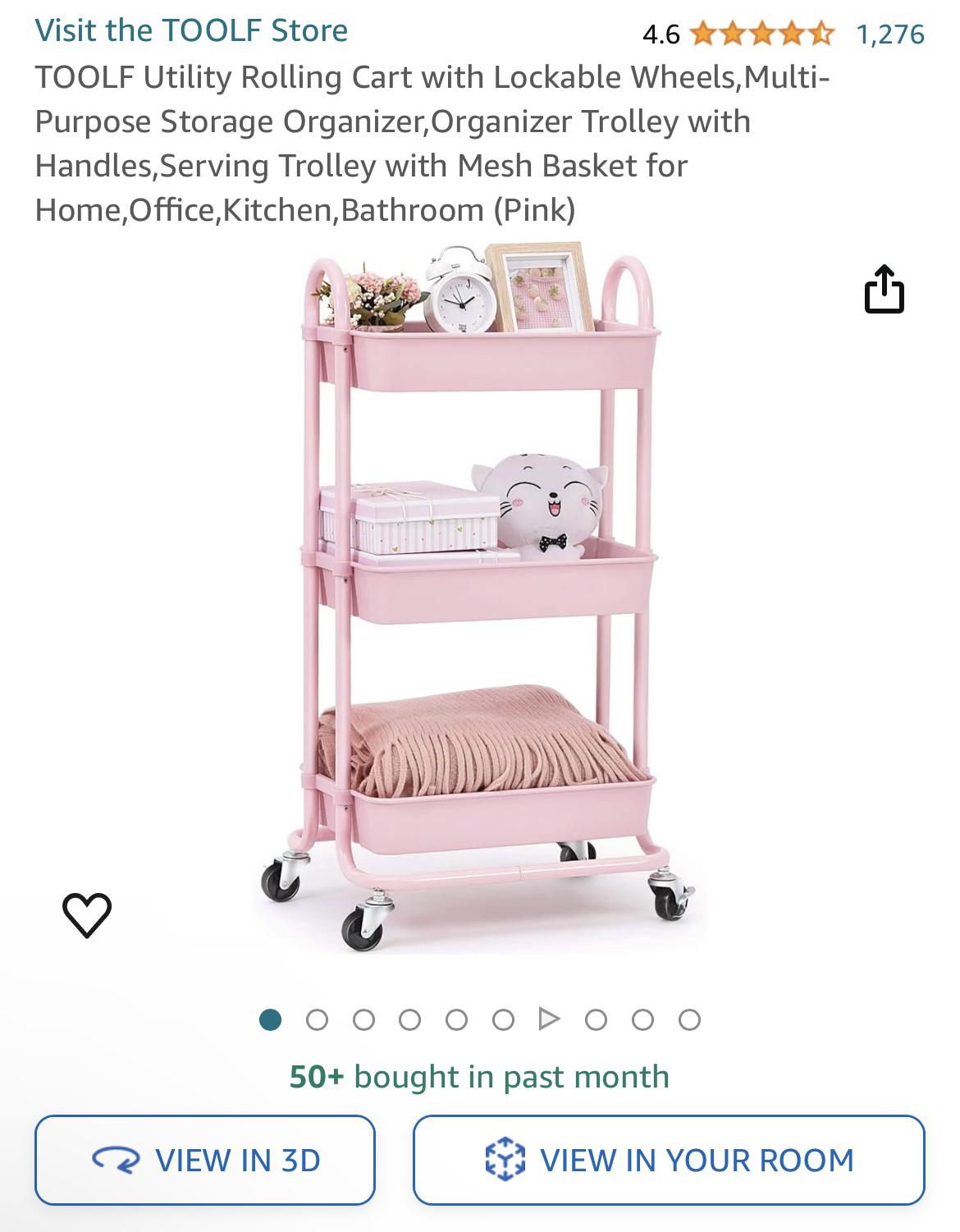 Pink Rolling Utility Cart - photo 2