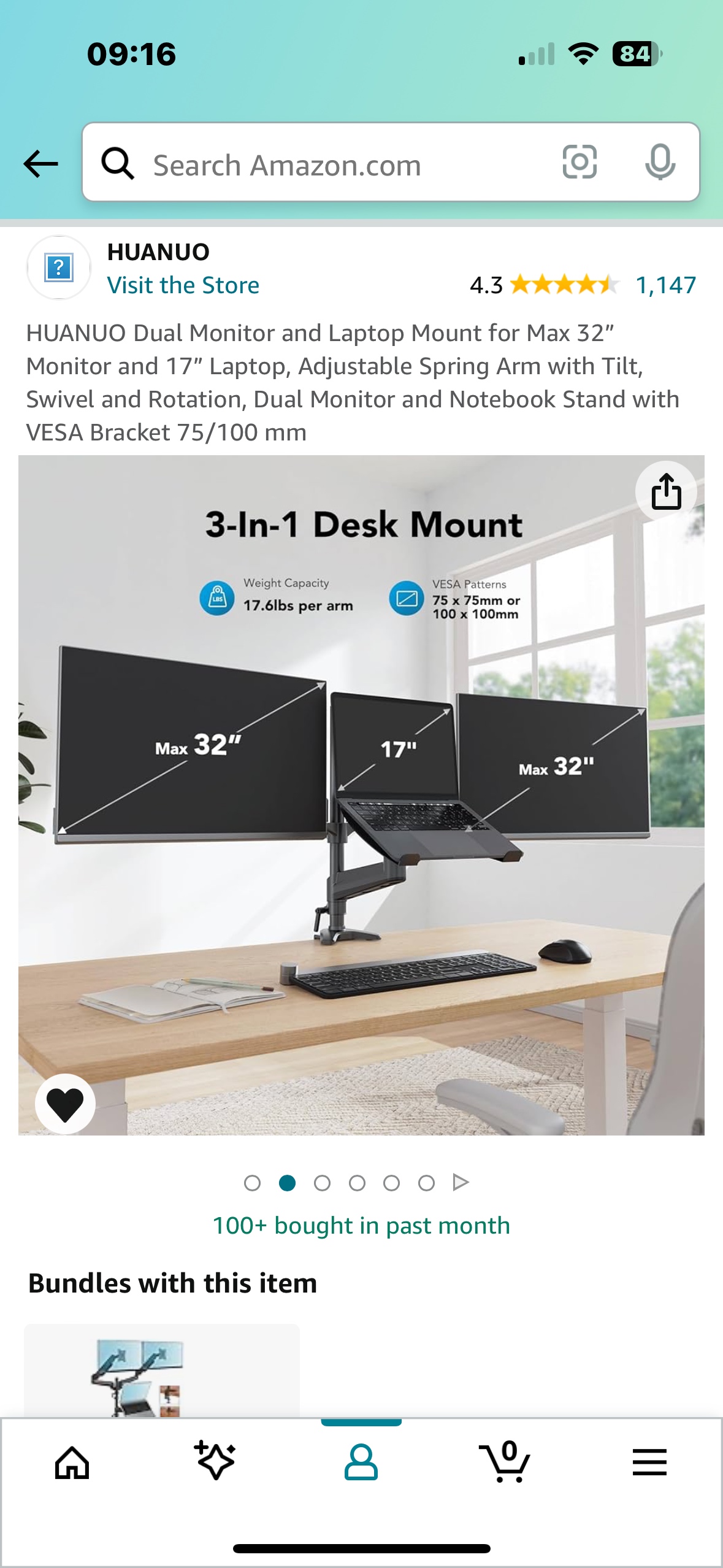 Huanuo dual monitor and laptop mount - photo 2