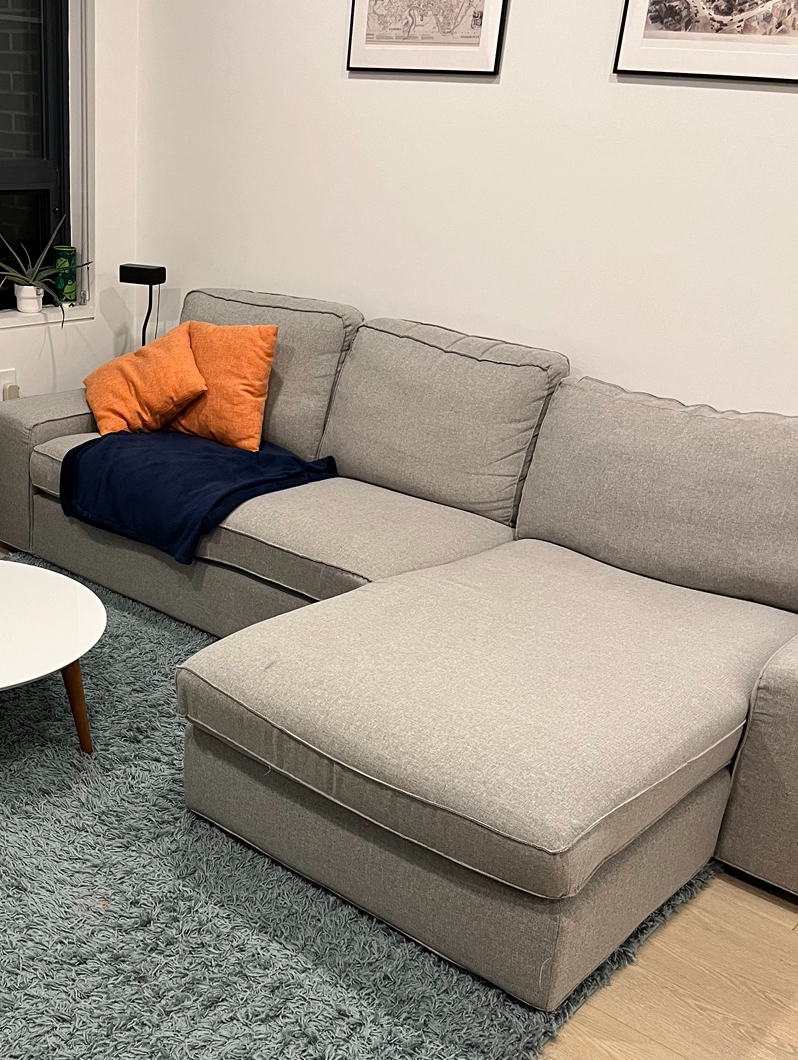 Light grey couch with chaise