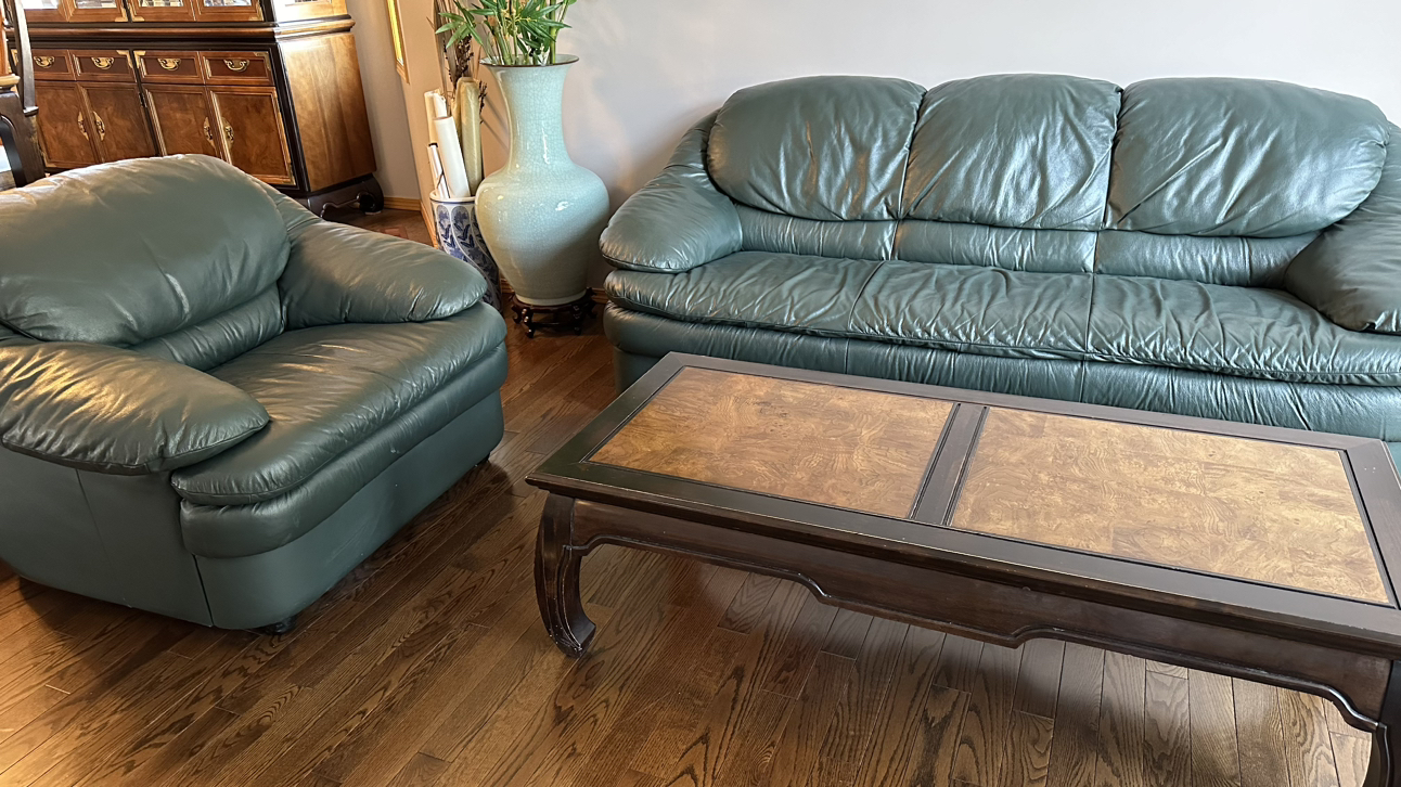 Natuzzi leather couch and armchair