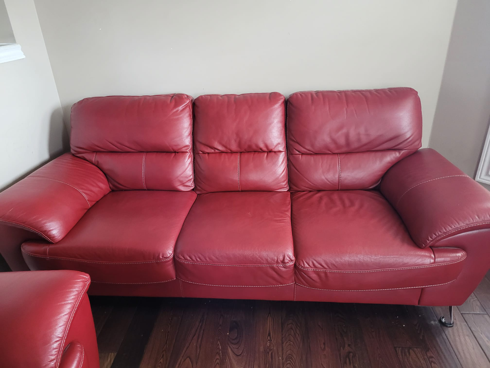 Two three seater leather sofa thumbnail