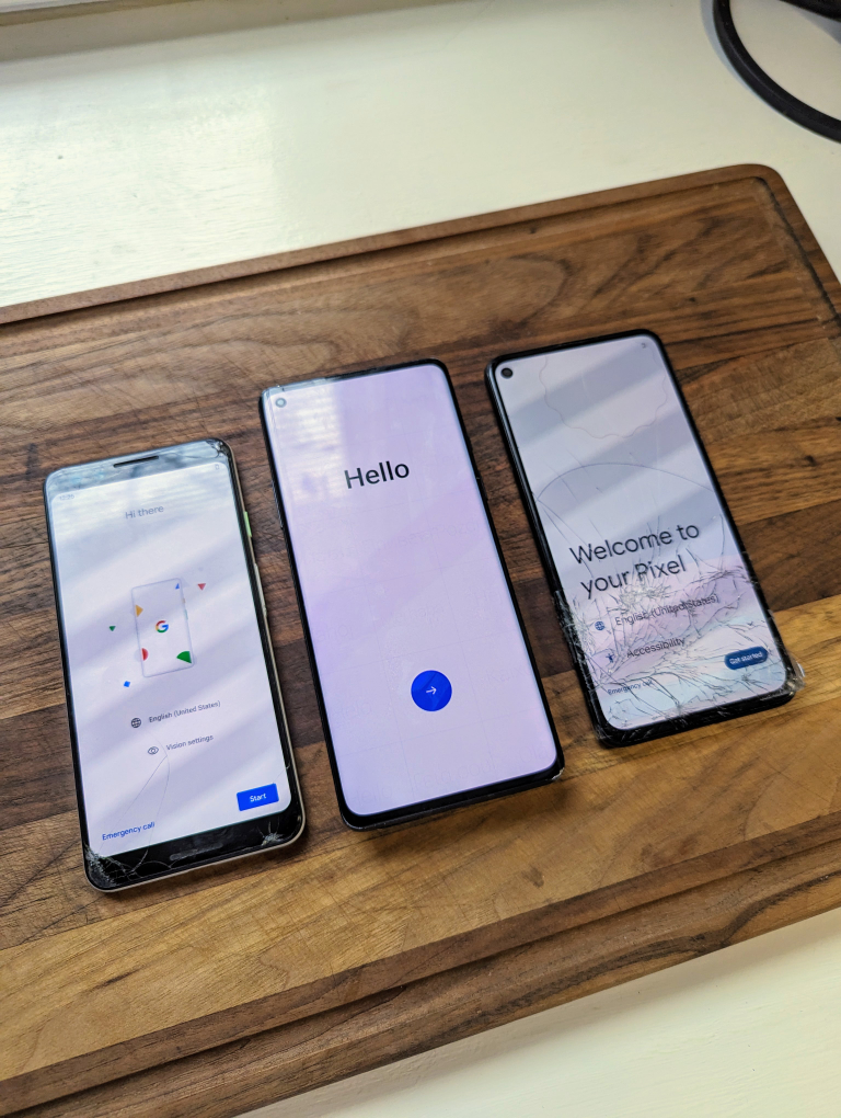 *Damaged but working * Pixel 4a, Pixel 3 and OnePlus 8