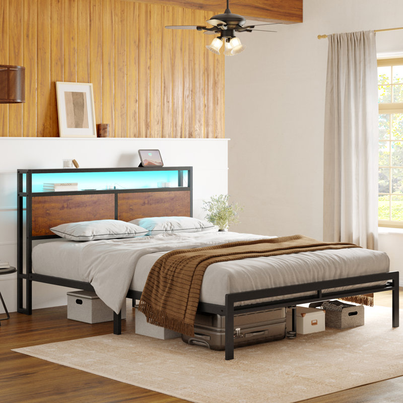New Queen Bed Frame With Lights - Closed Box