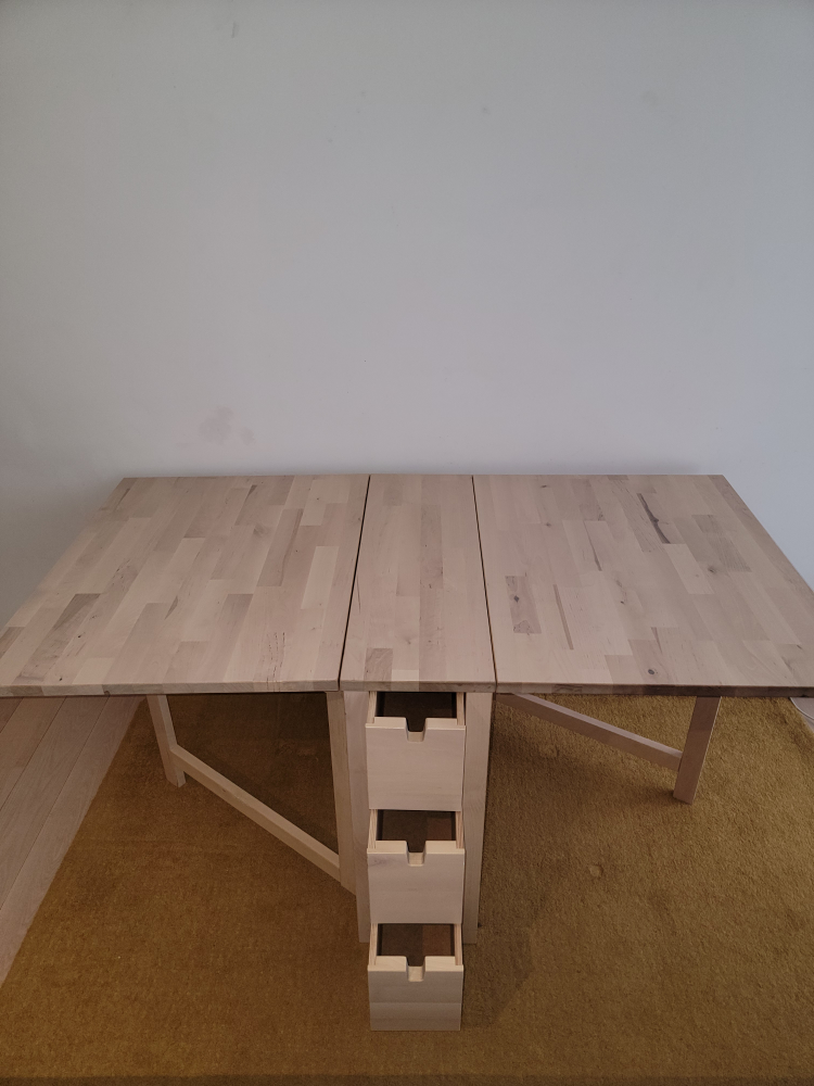 Foldable Birch Table with Drawers + 2 Birch Stools - photo 3