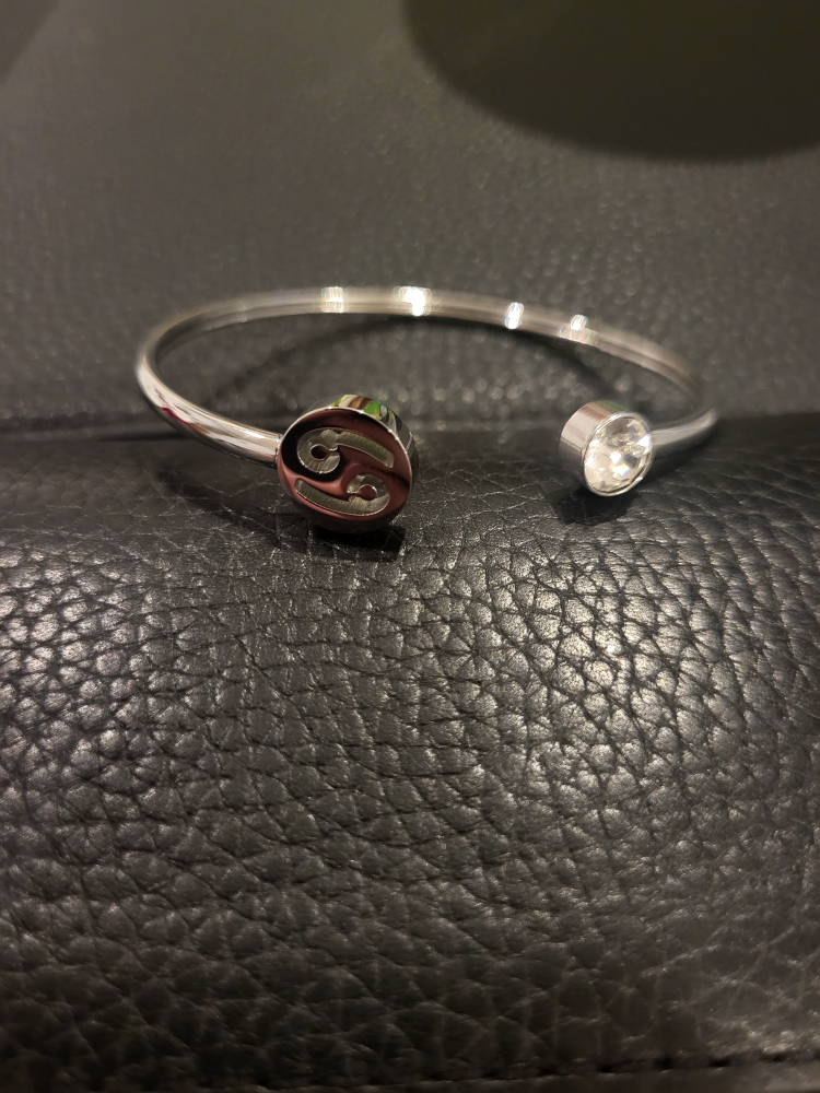 Stainless Steel Cancer Bangle with Clear Crystal image indicator(5)