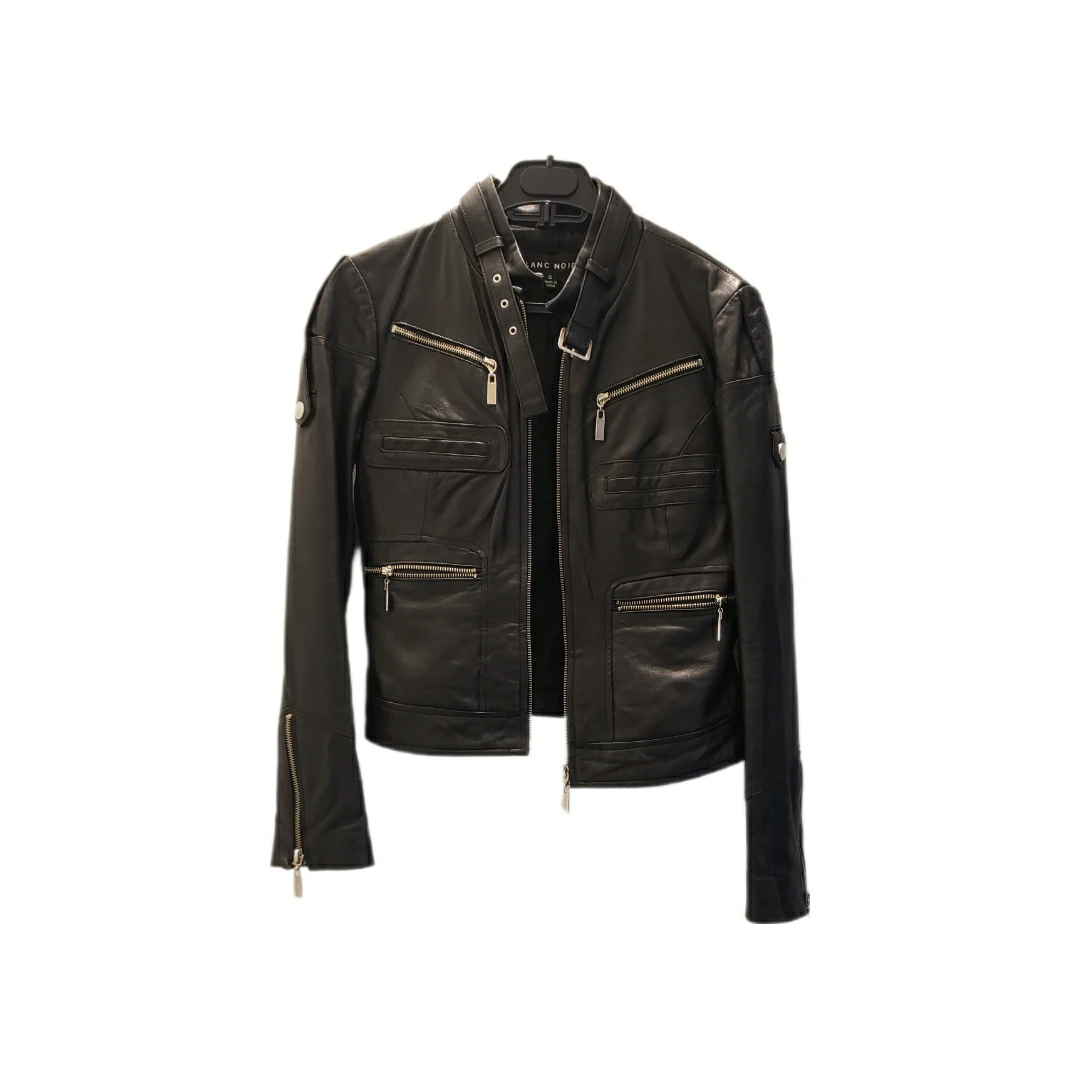 ⭐BLANC NOIR Black Leather Moto Biker Jacket image indicator(4)