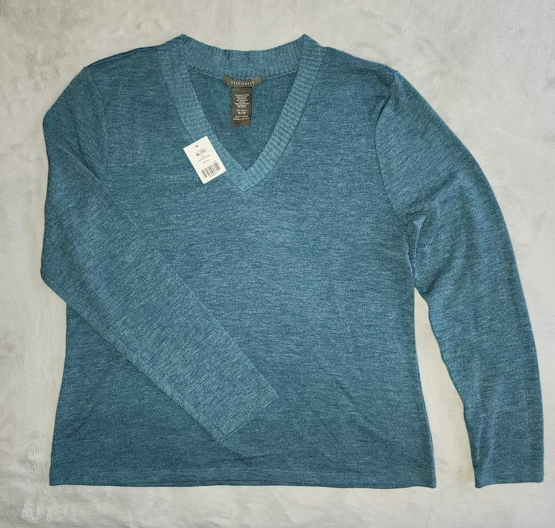 SUZY SHIER Teal V-Neck SWEATER Thin. #XL thumbnail