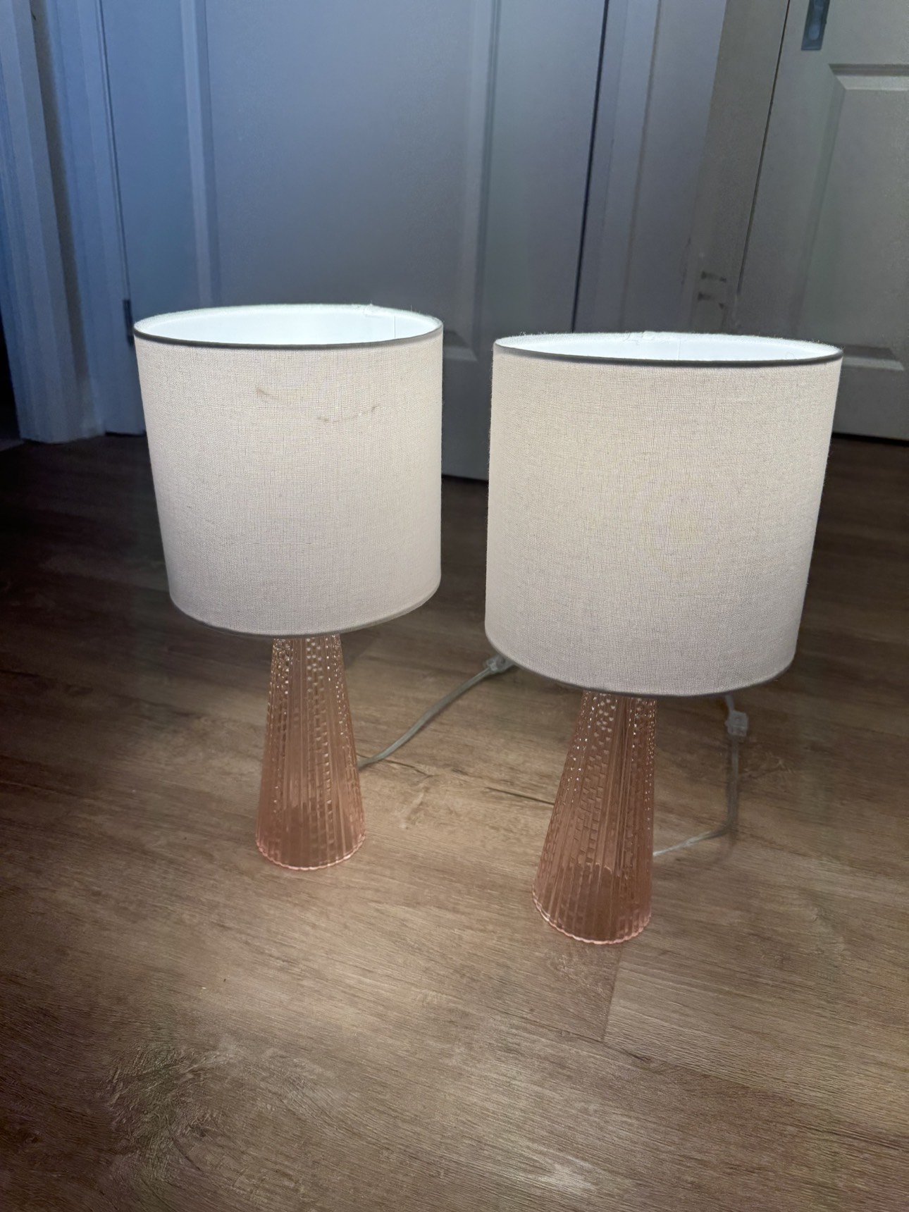 2 pink glass lamps thumbnail