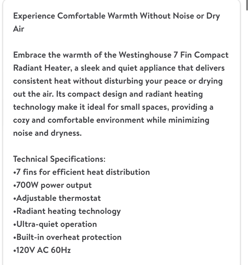 Westinghouse 7 Fin Compact Radiant Heater - photo 5