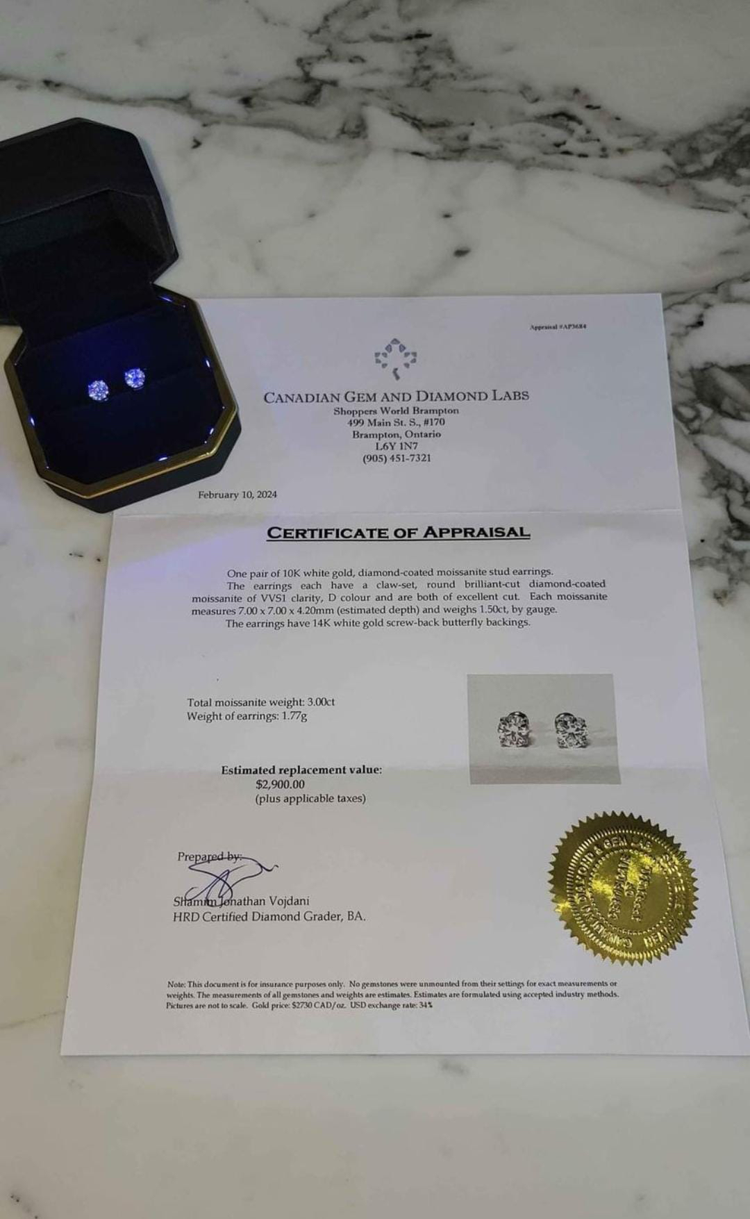 3.00ct Solid White Gold Moissanite Earrings image indicator(2)