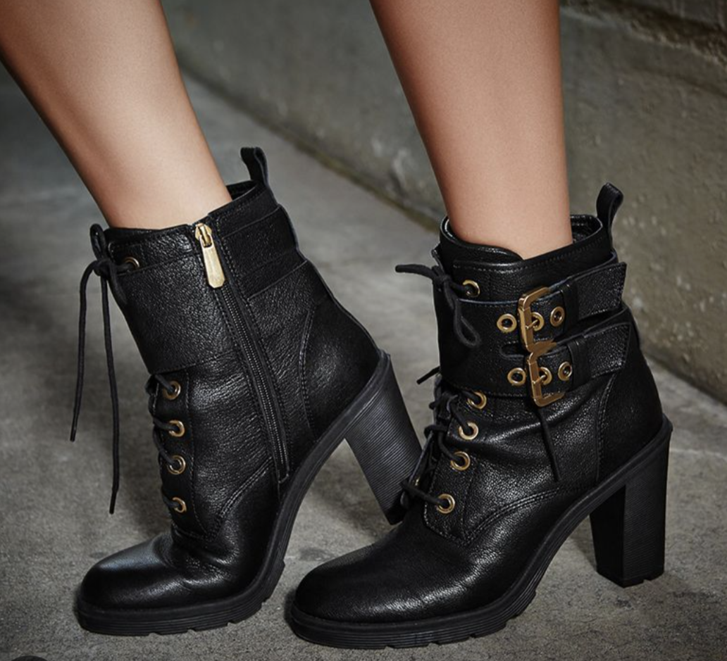 Guess Black Leather Lace-up Heel Ankle Mid Calf Boots 7.5 thumbnail