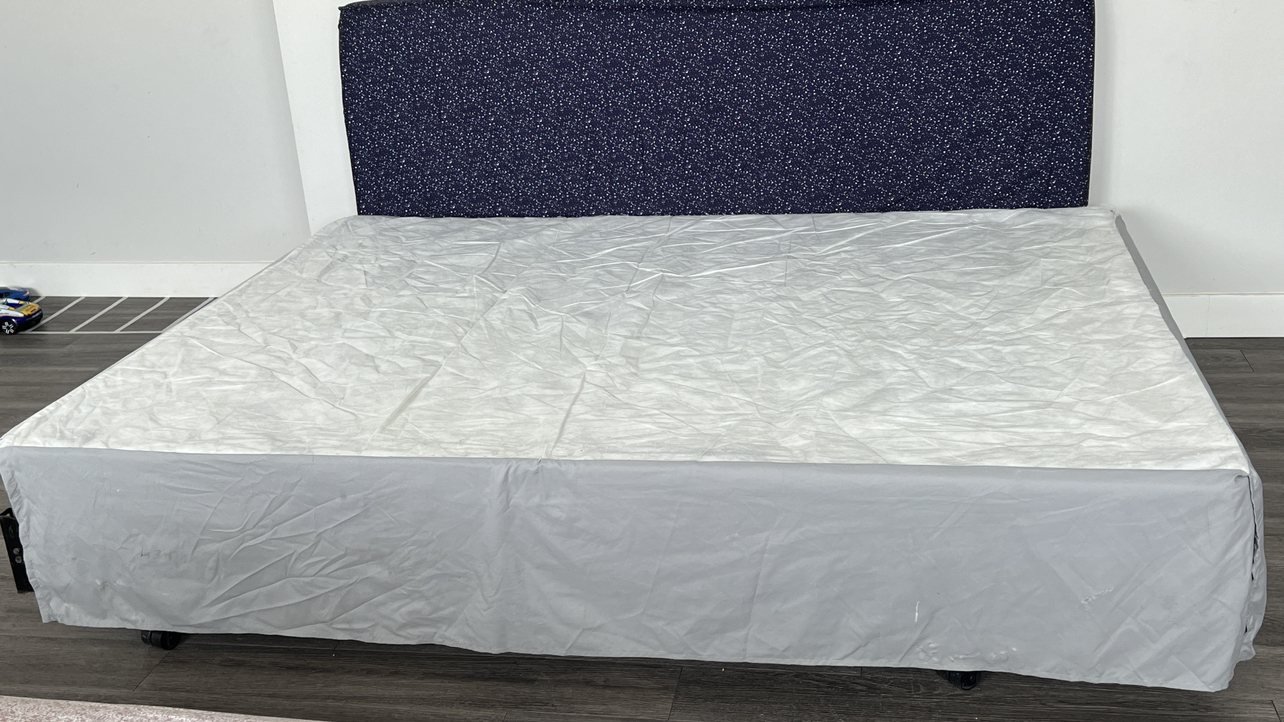 Moving Sale - Queen bed- Wooden pallet box frame + Metal base thumbnail