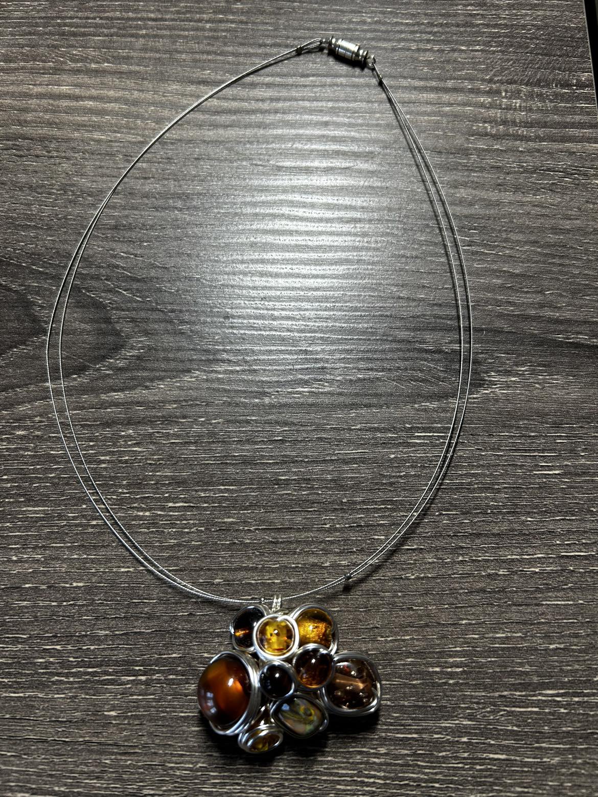Tiger’s Eye/amber/agate pendant on sterling silver necklace image indicator(3)