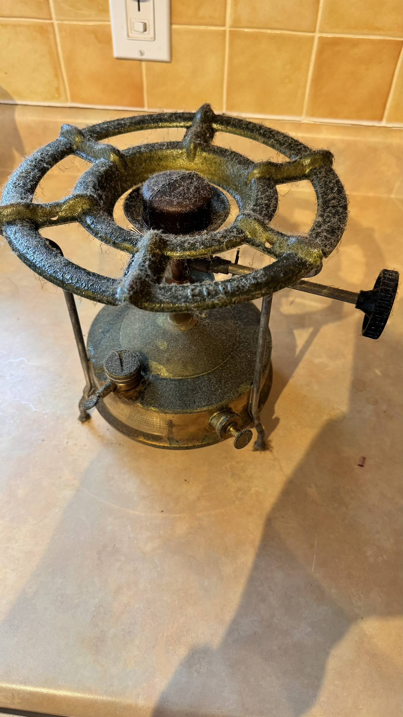 Antique brass camping stove thumbnail