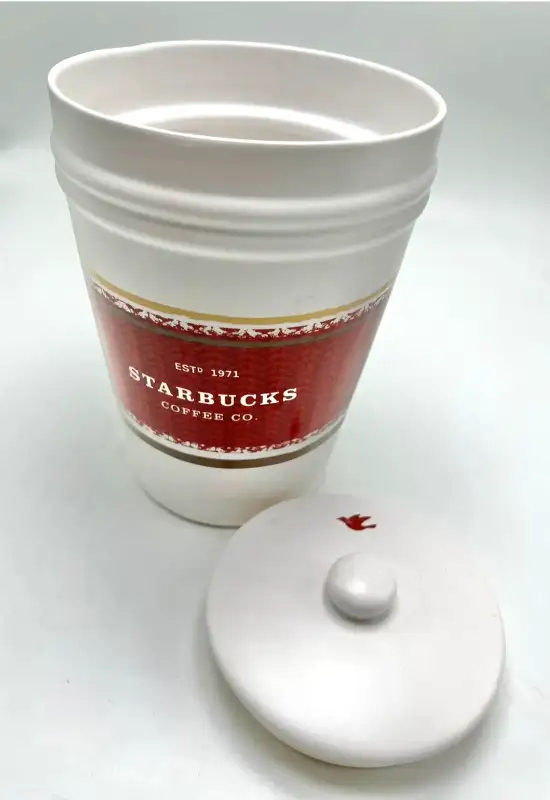 2009 Starbucks Coffee Canister Cookie Jar White Ceramic w/lid - photo 2