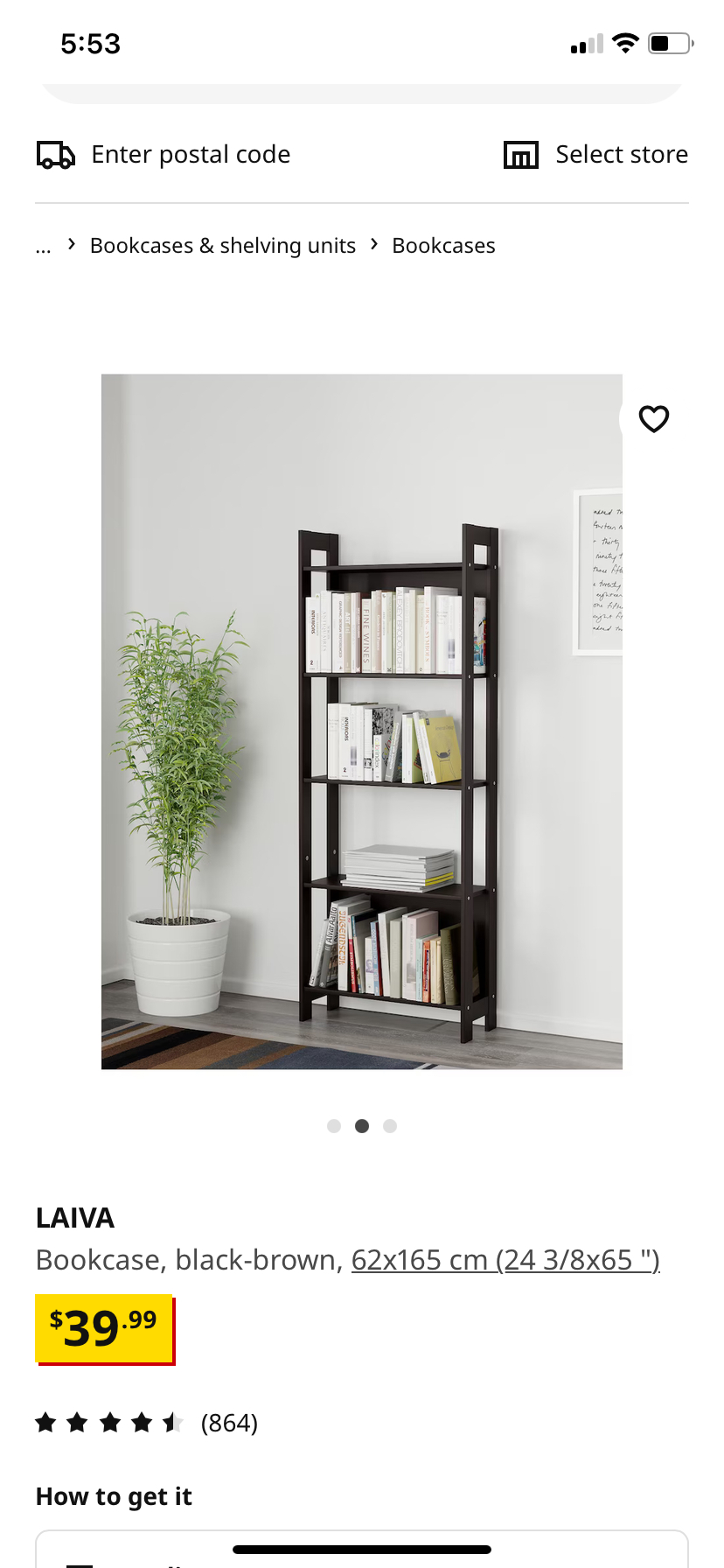 Ikea Bookcase, black-brown