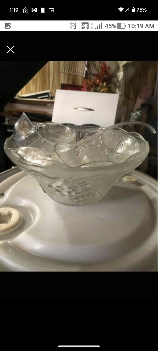 vintage punch  bowl with glasses ladle and cups