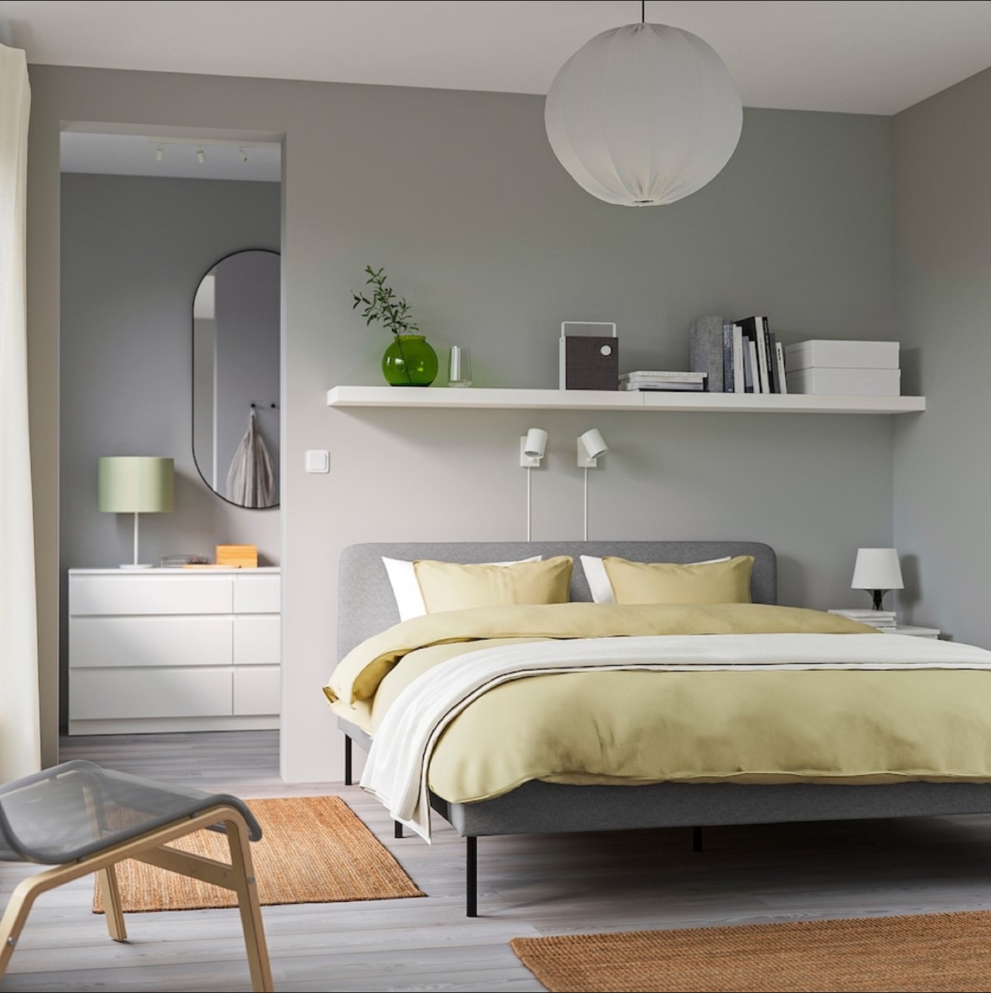 IKEA upholstered bed frame, light grey. (PICK UP ONLY) thumbnail
