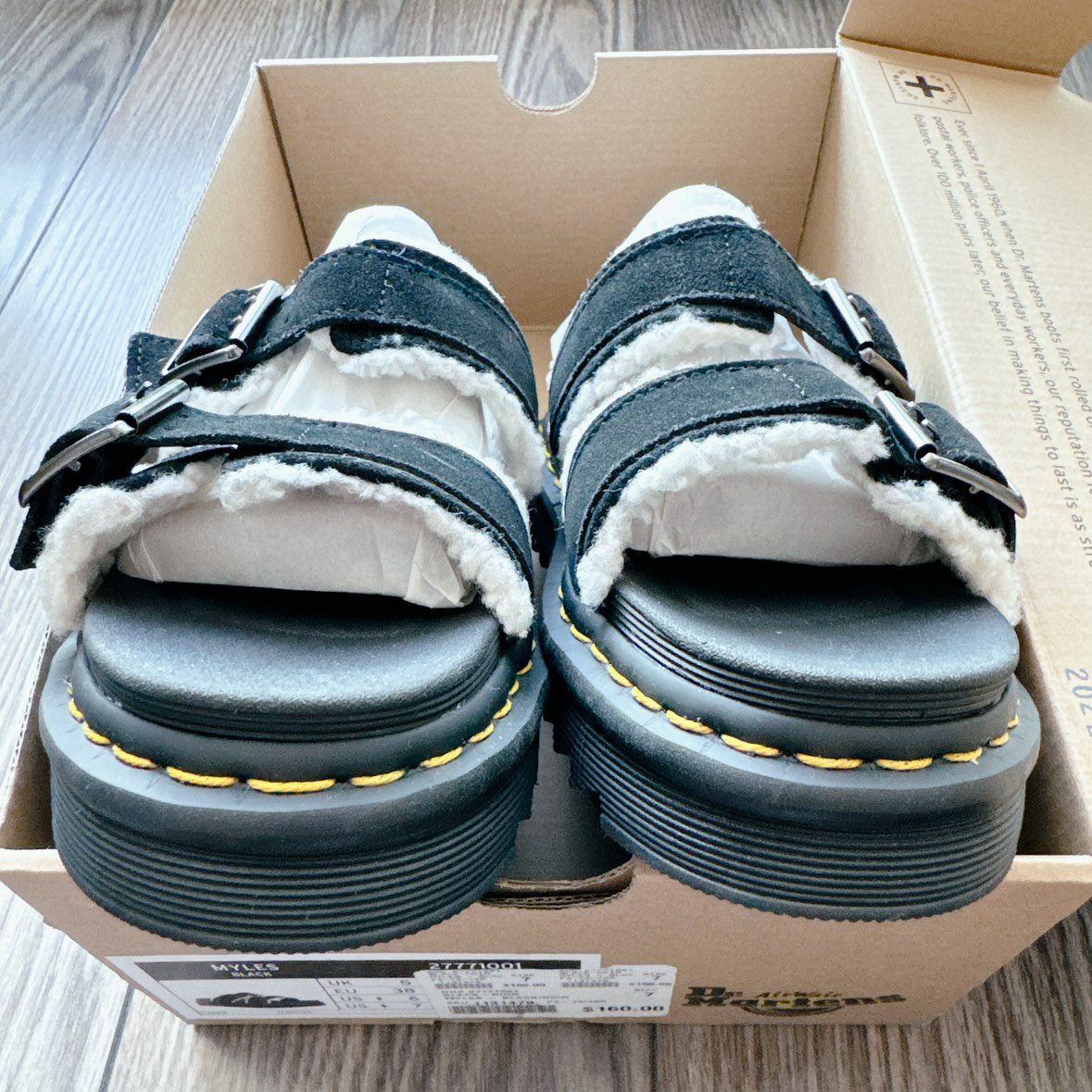 Dr Marten’s NEW! MYLES SUEDE FUR-LINED BUCKLE SLIDE SANDALS image indicator(2)