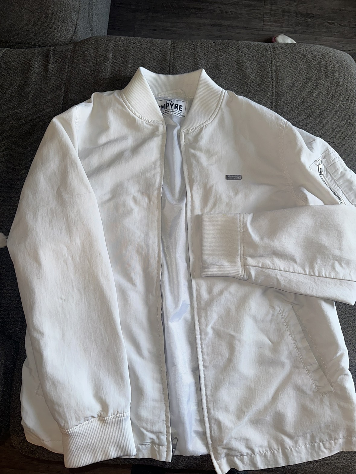 Empyre White Light Bomber Jacket: Size Large