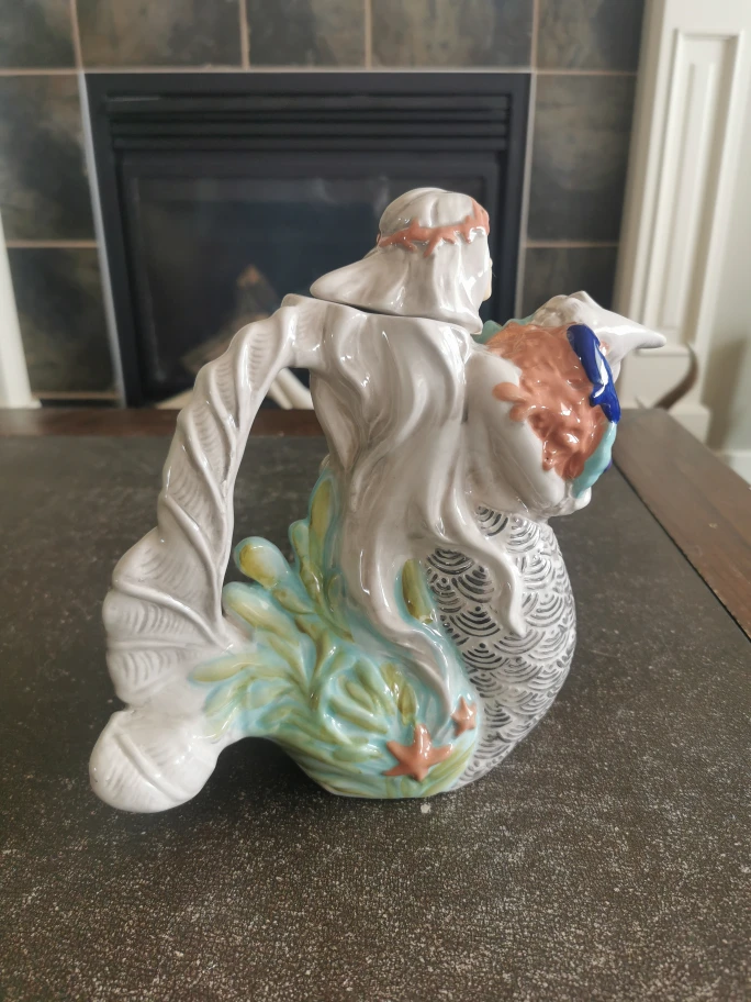 Large blue sky goldminc mermaid teapot - photo 4