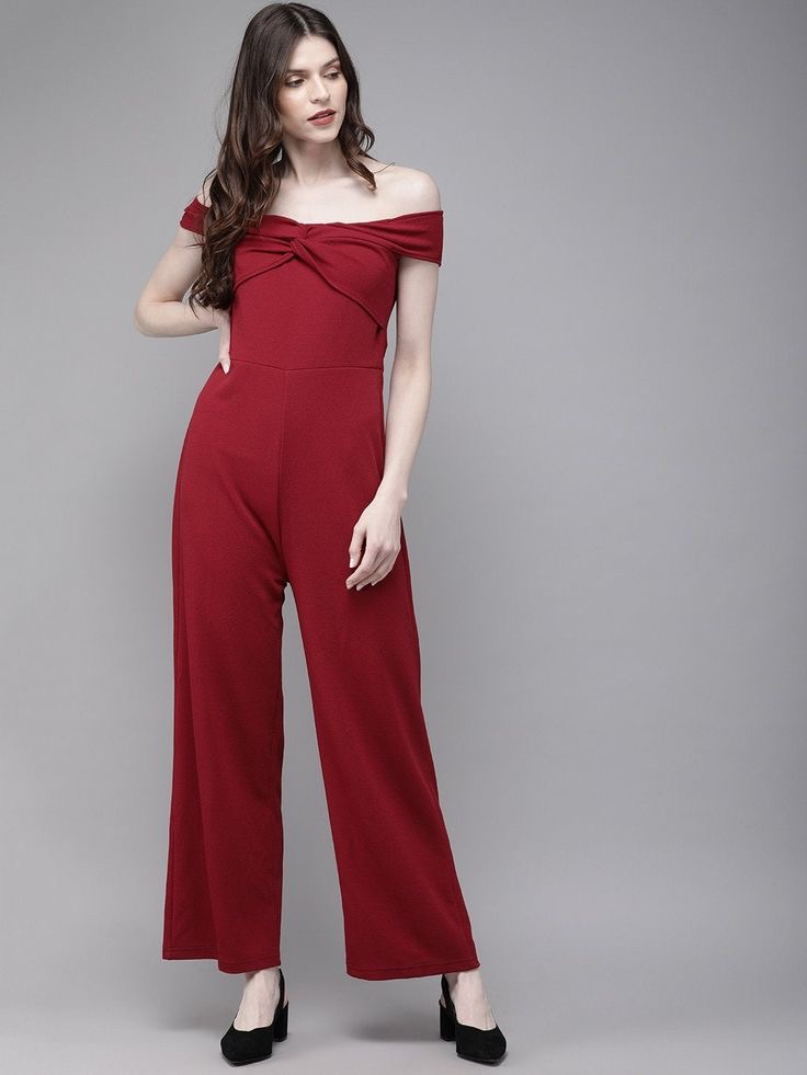 Women’s maroon off-shoulder jumpsuit thumbnail