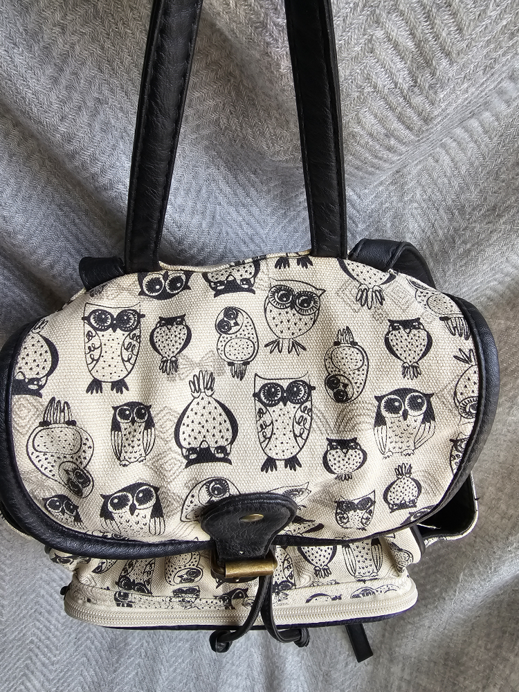Cute Cream and Brown Owl Canvas Backpack image indicator(3)