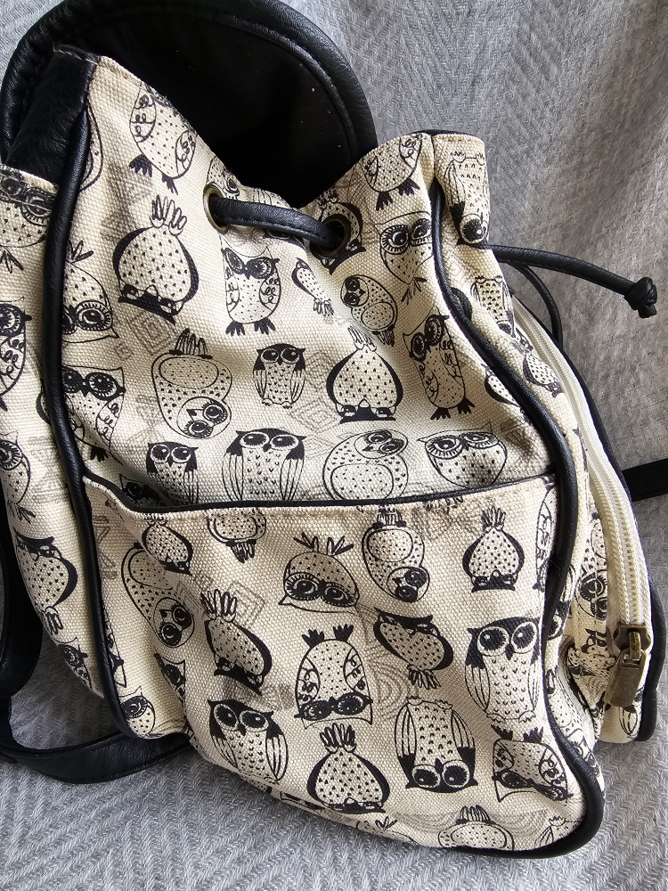 Cute Cream and Brown Owl Canvas Backpack image indicator(6)