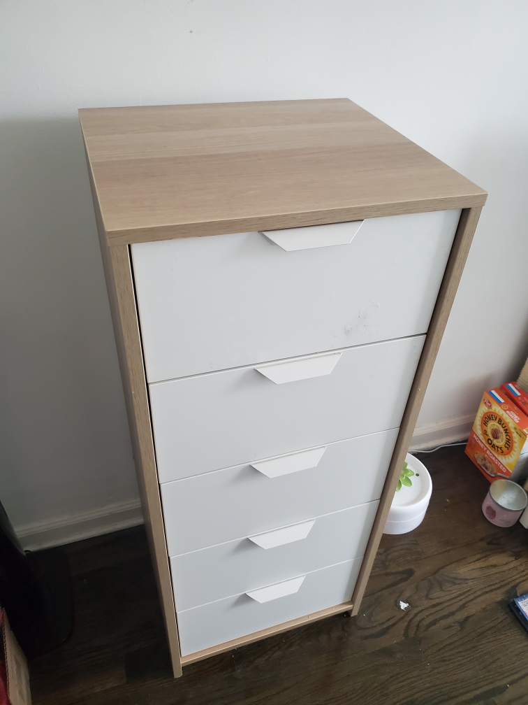 5-Drawer Tall Dresser, White & Natural Wood - photo 2