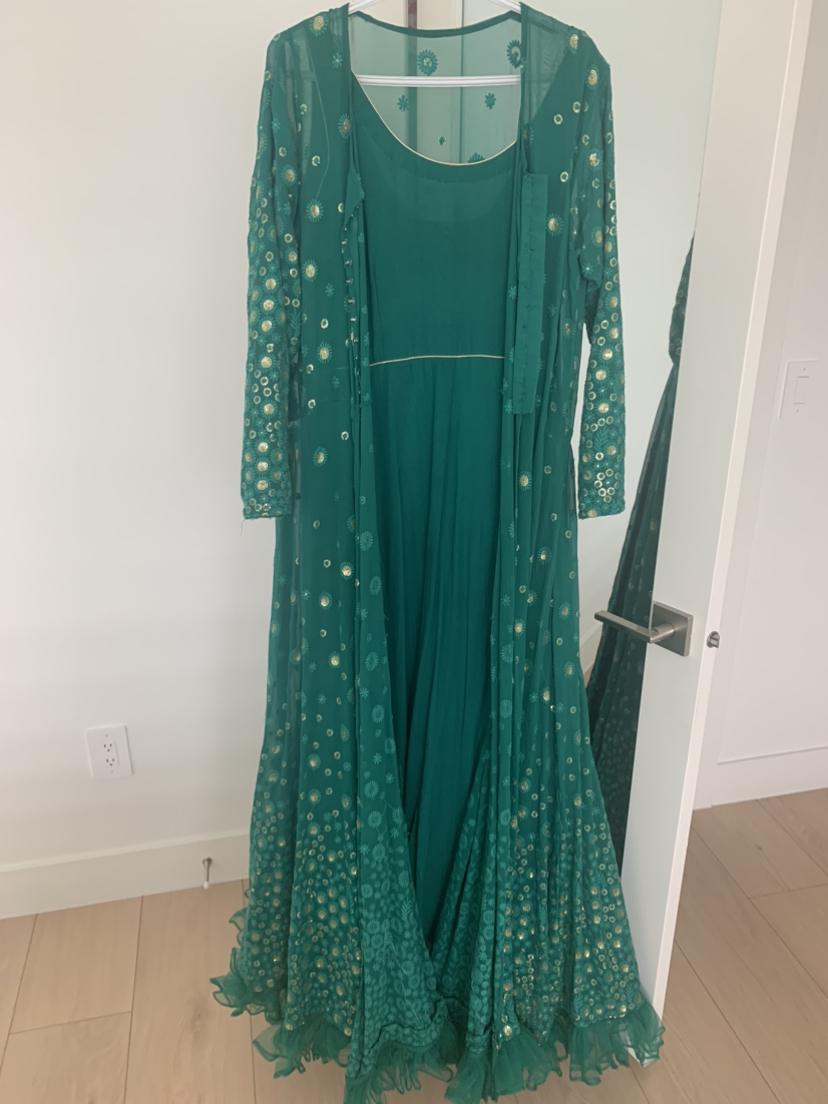 Long Anarkali Green Dress