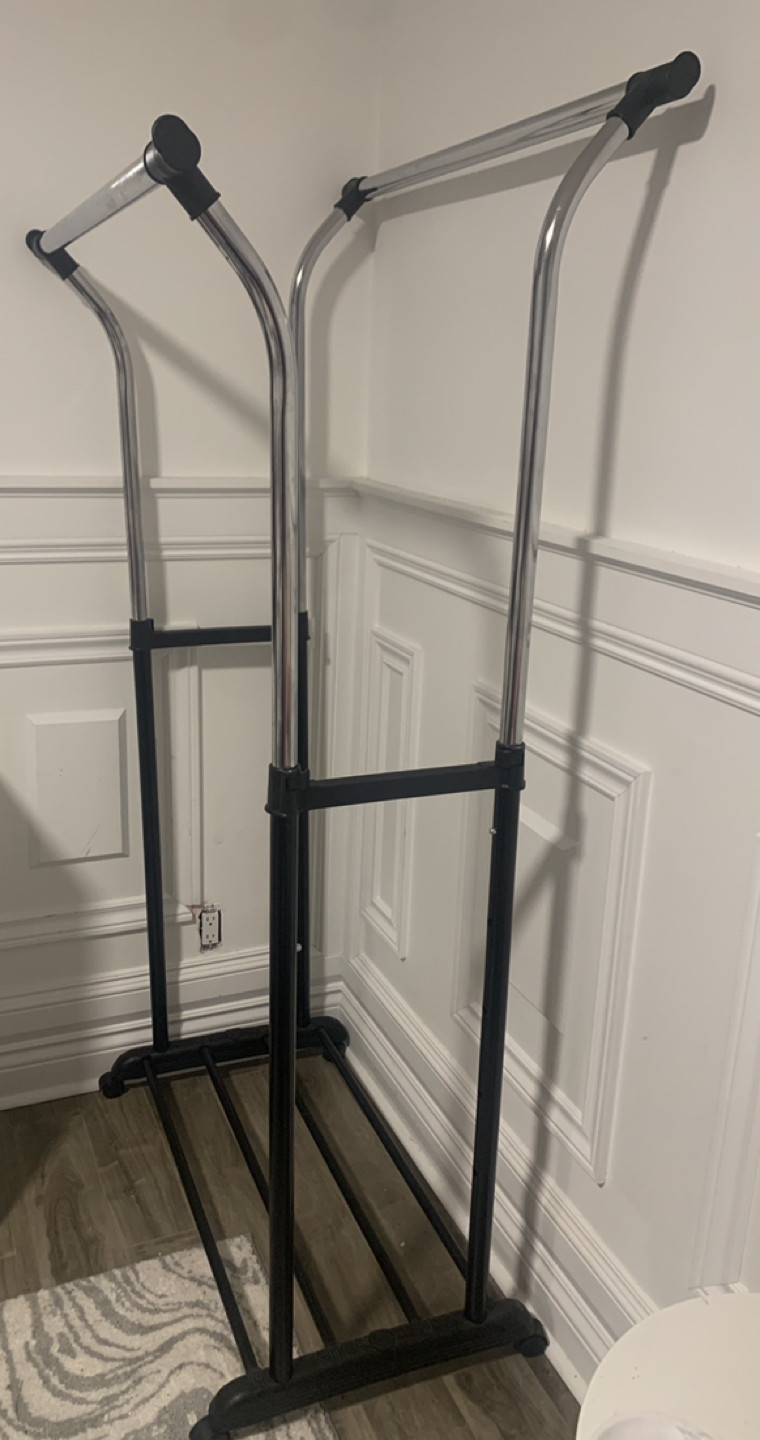 Mainstays Black and Chrome Double Clothing Rack with Wheels image indicator(3)