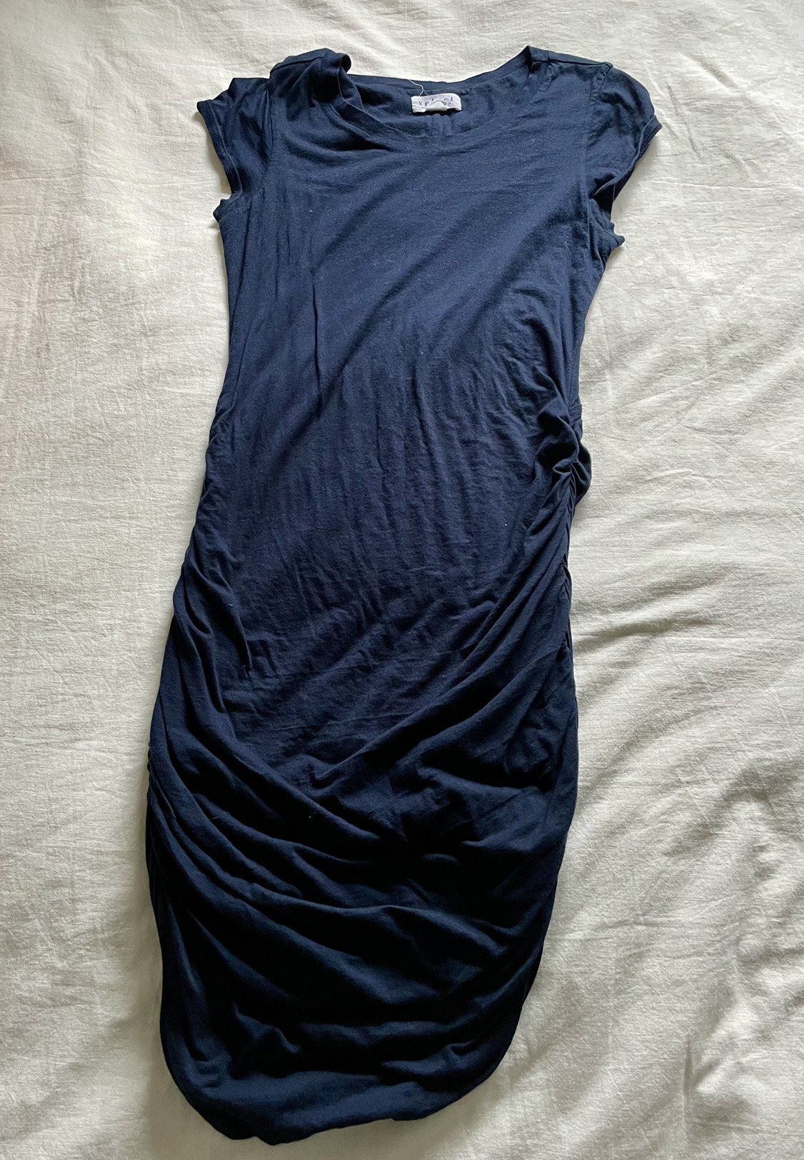 Velvet ruched navy dress (medium) thumbnail