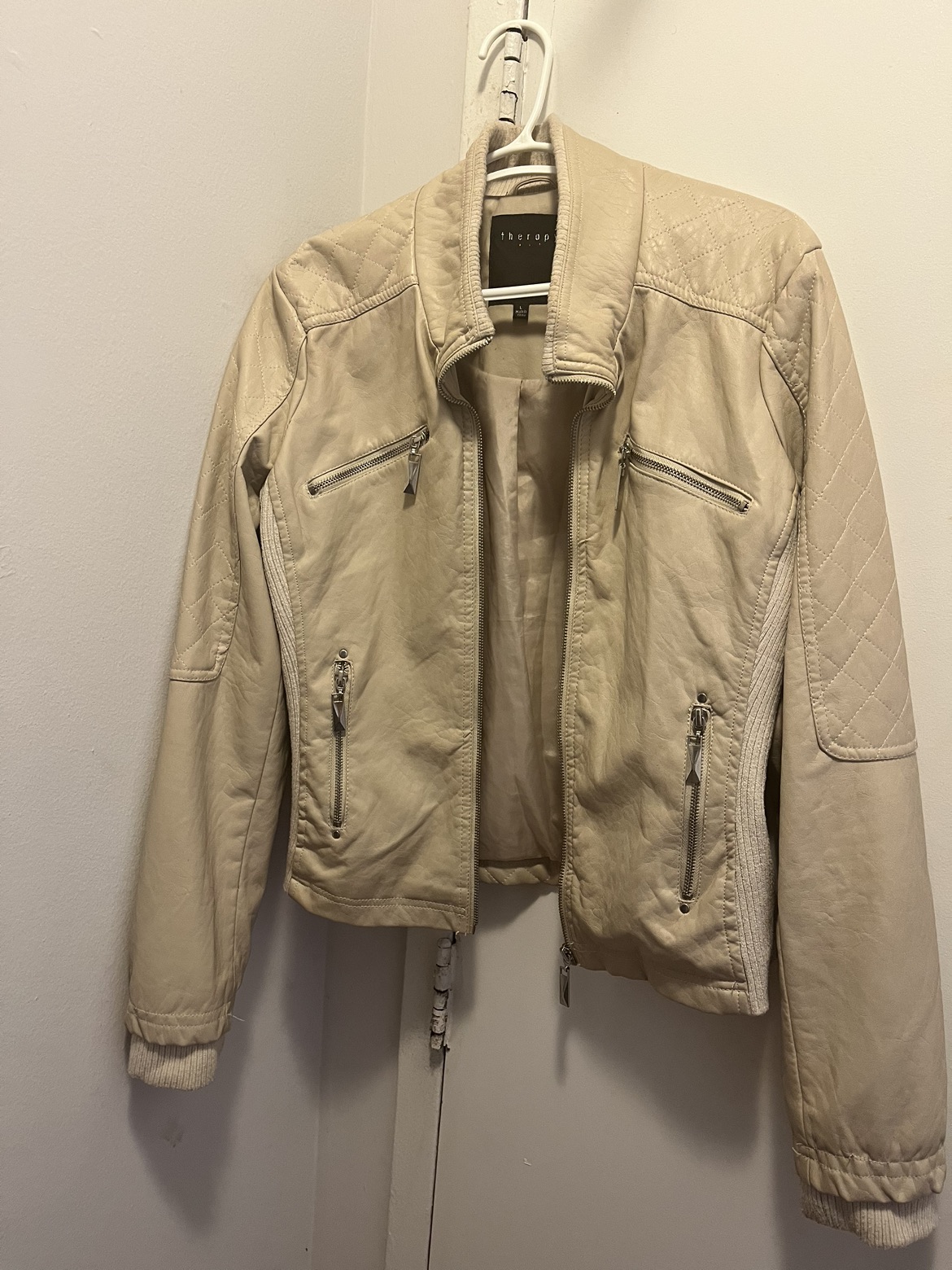 Cream Female leather jacket image indicator(2)