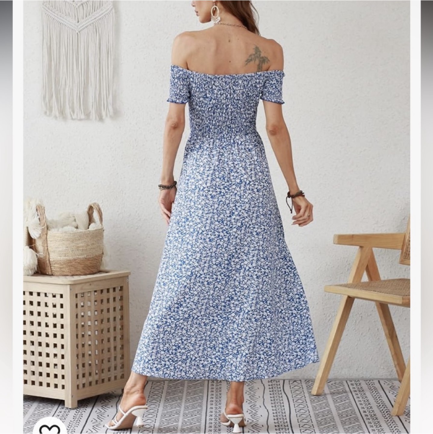Blue floral off-the-shoulder summer dress image indicator(4)