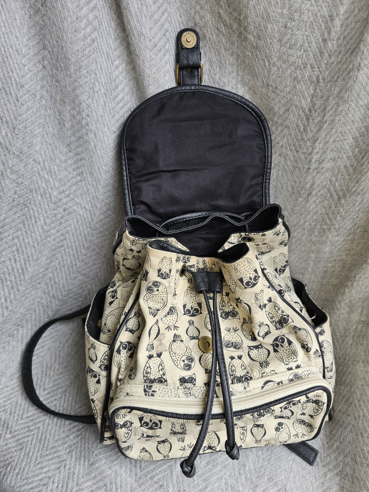 Cute Cream and Brown Owl Canvas Backpack image indicator(4)