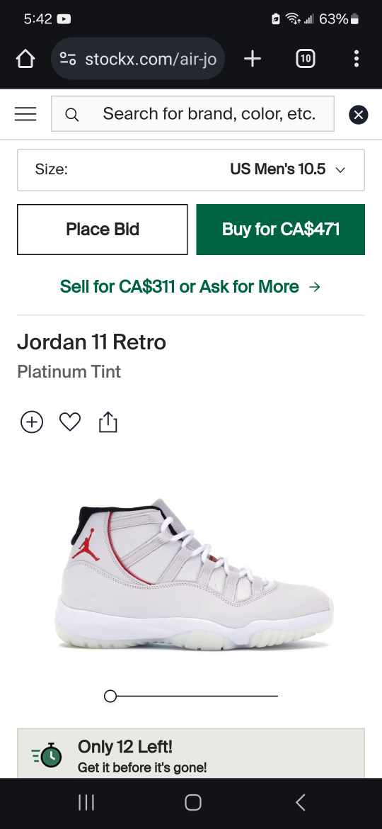 JORDAN 11 PLATINUM TINT