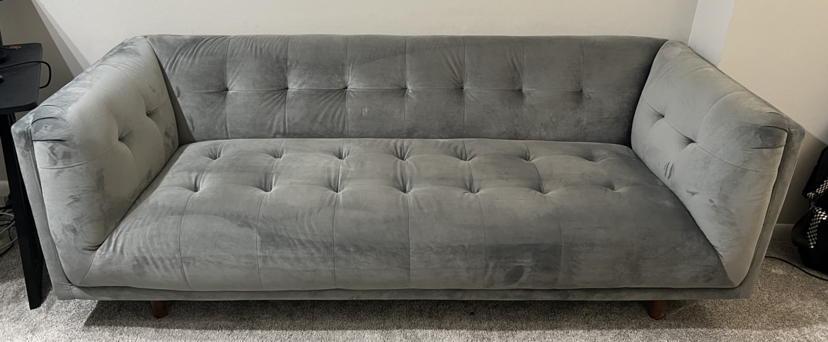 gray velvet couch