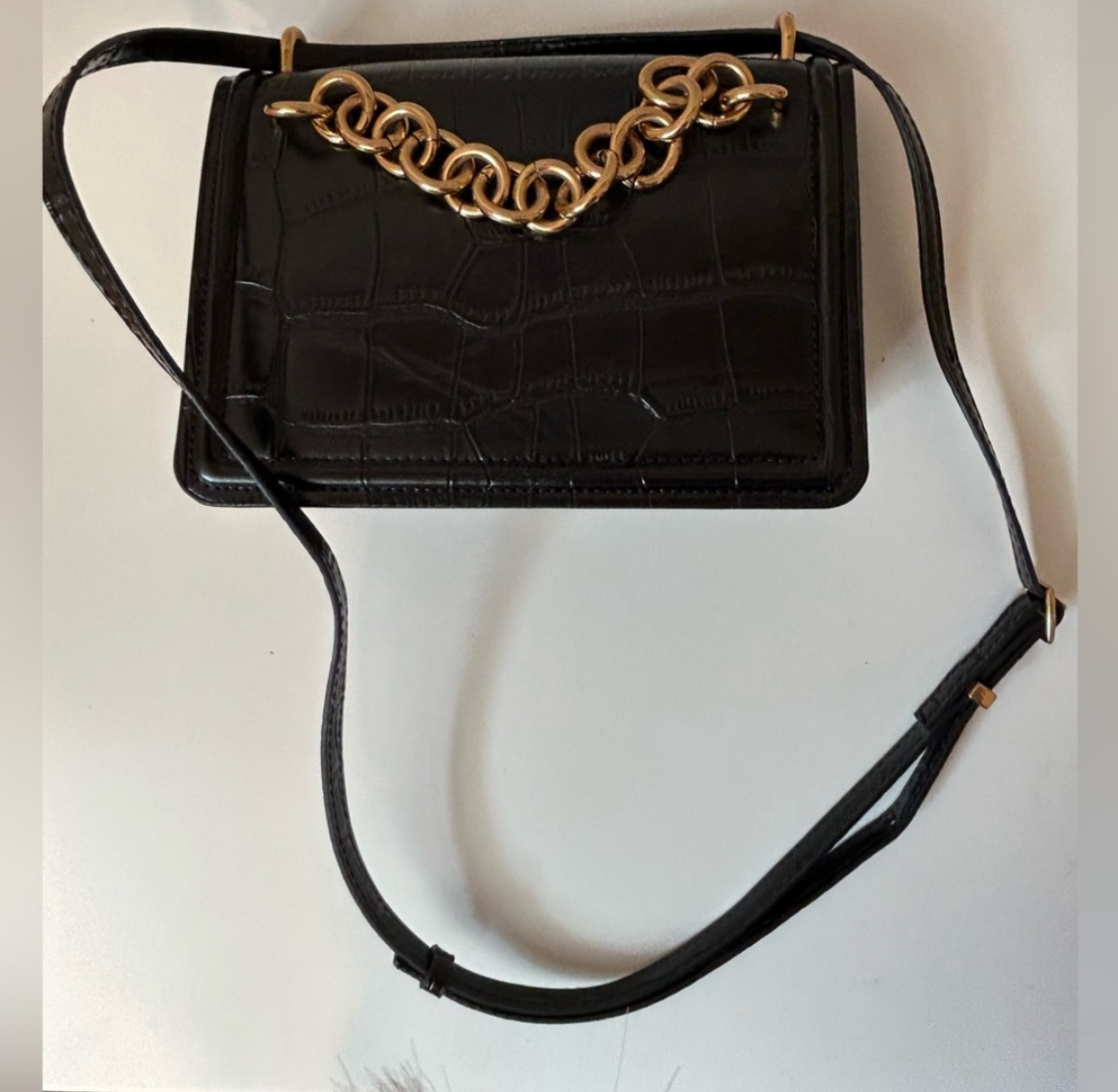 Zara Black Croc Crossbody Bag with Gold Chain image indicator(2)